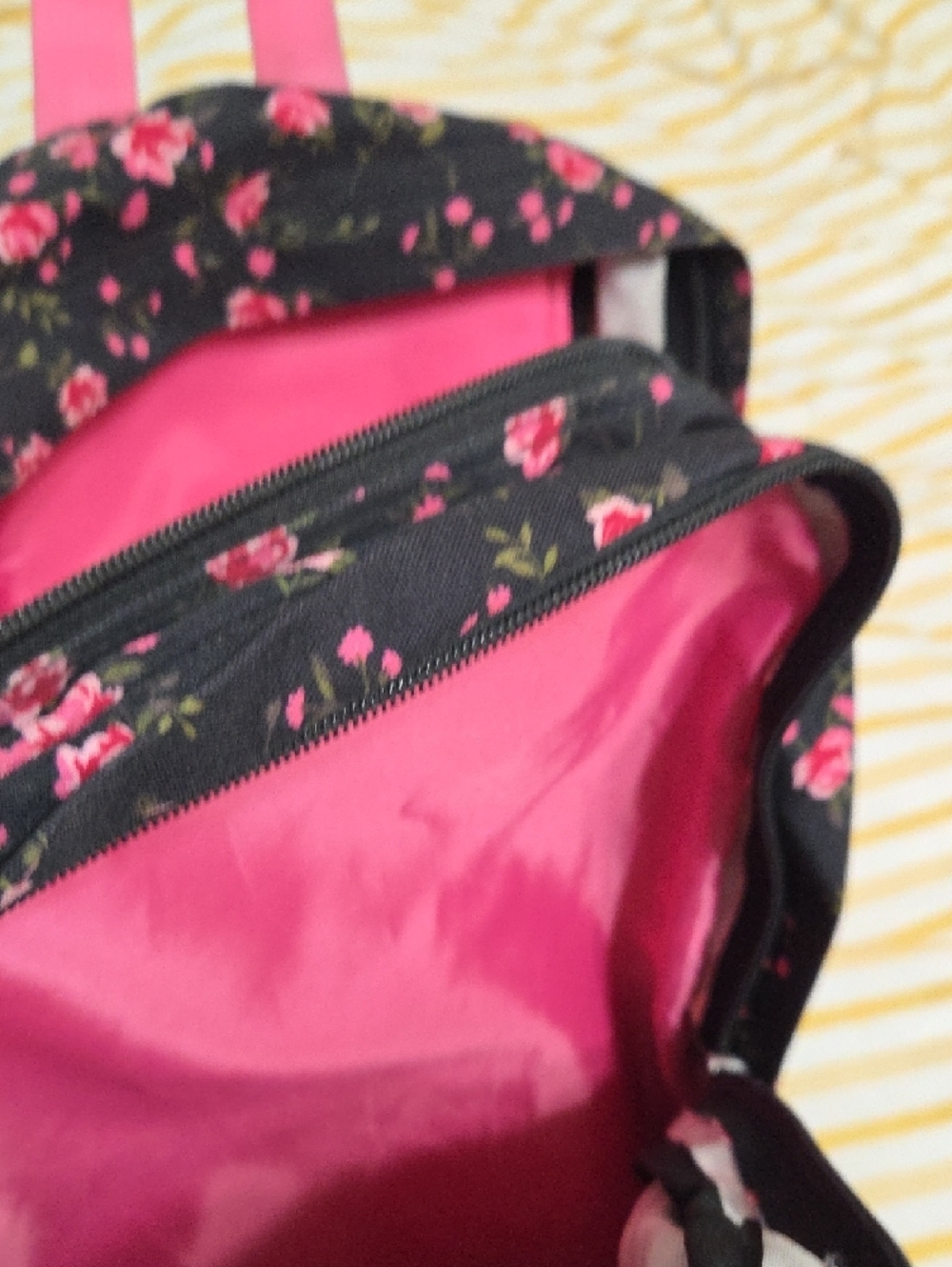Jansport Black Backpack with Pink Floral Print - Picture 4 of 10
